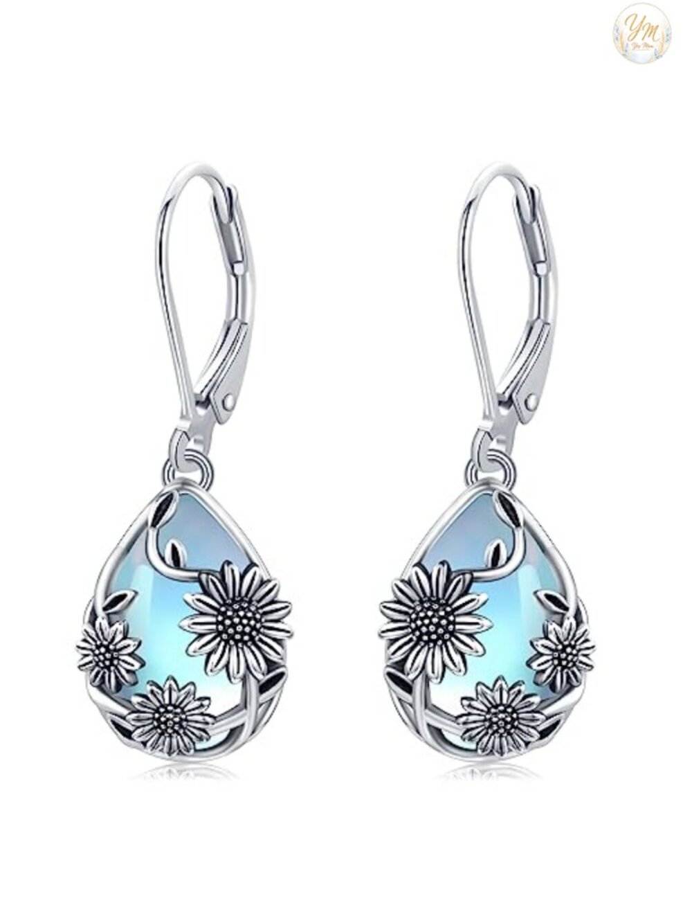 Sterling Silver Flower Teardrop Leverback Dangle Earrings Jewelry for Women